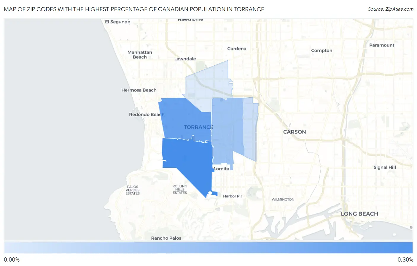 Zip Codes with the Highest Percentage of Canadian Population in Torrance Map