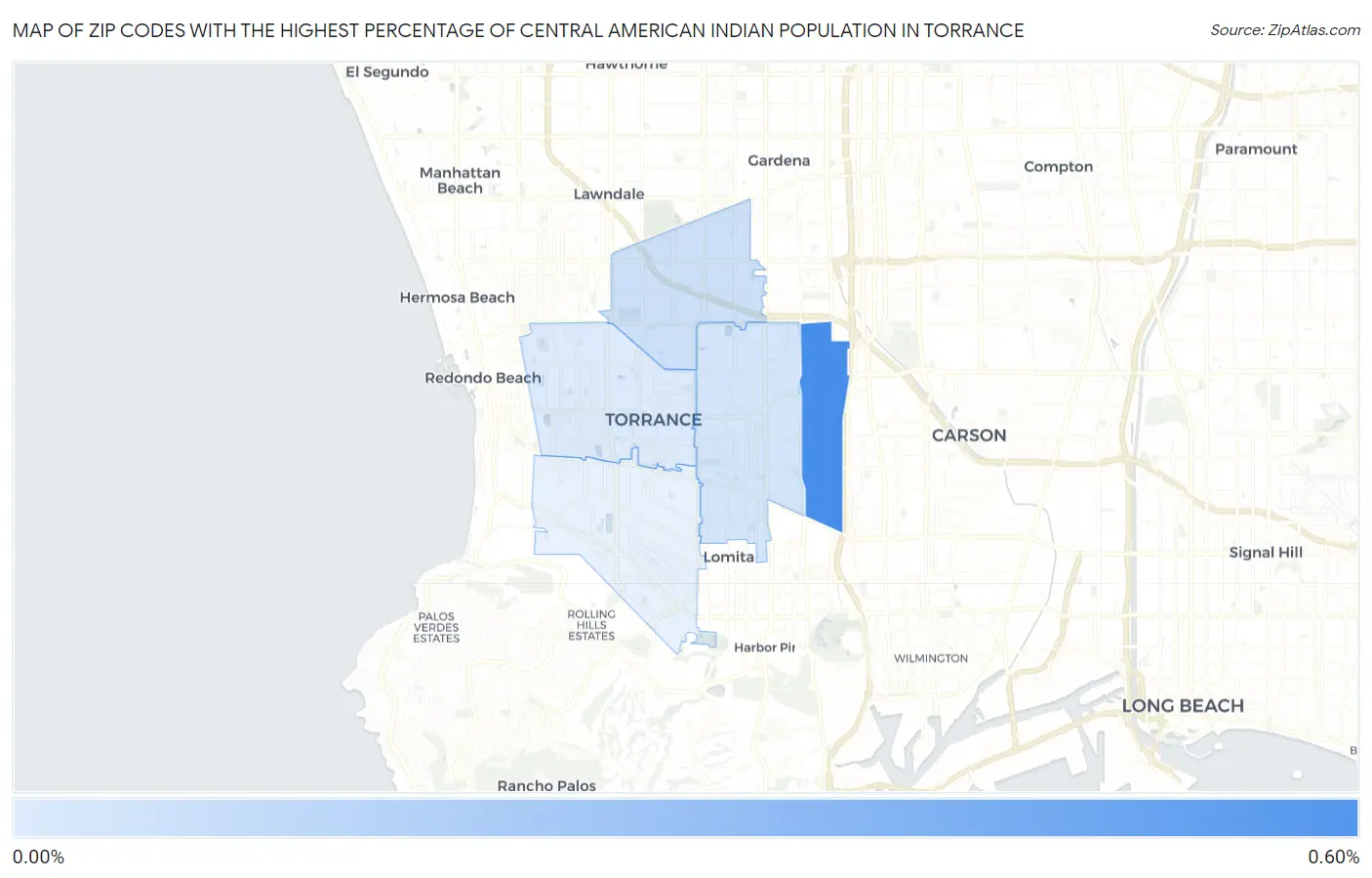 Zip Codes with the Highest Percentage of Central American Indian Population in Torrance Map
