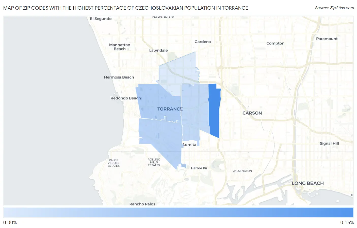 Zip Codes with the Highest Percentage of Czechoslovakian Population in Torrance Map