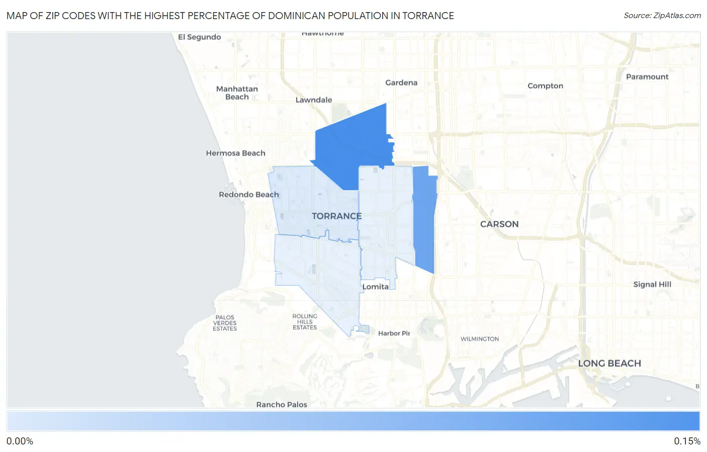 Zip Codes with the Highest Percentage of Dominican Population in Torrance Map
