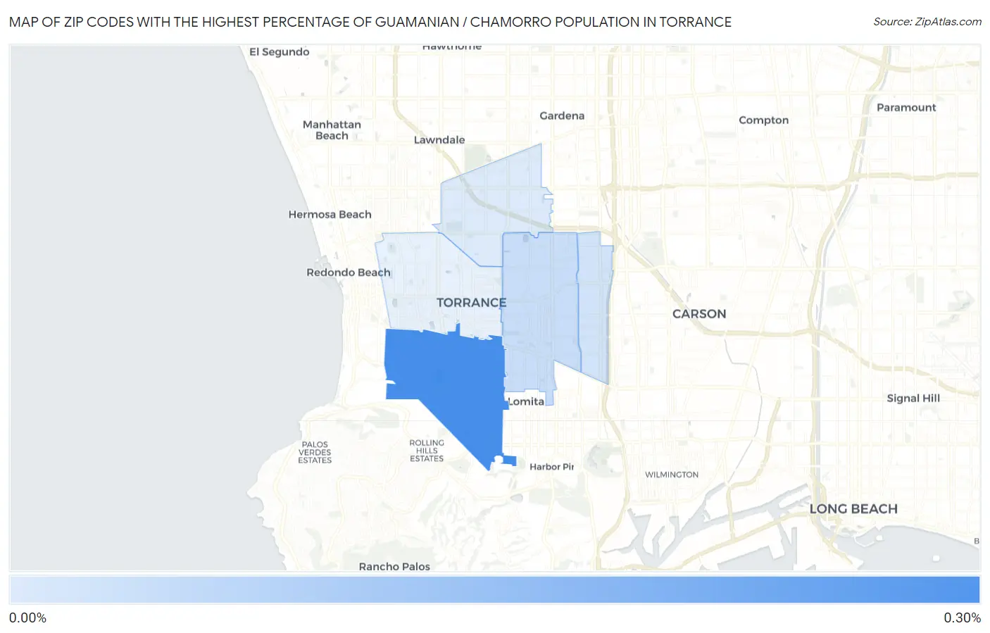 Zip Codes with the Highest Percentage of Guamanian / Chamorro Population in Torrance Map