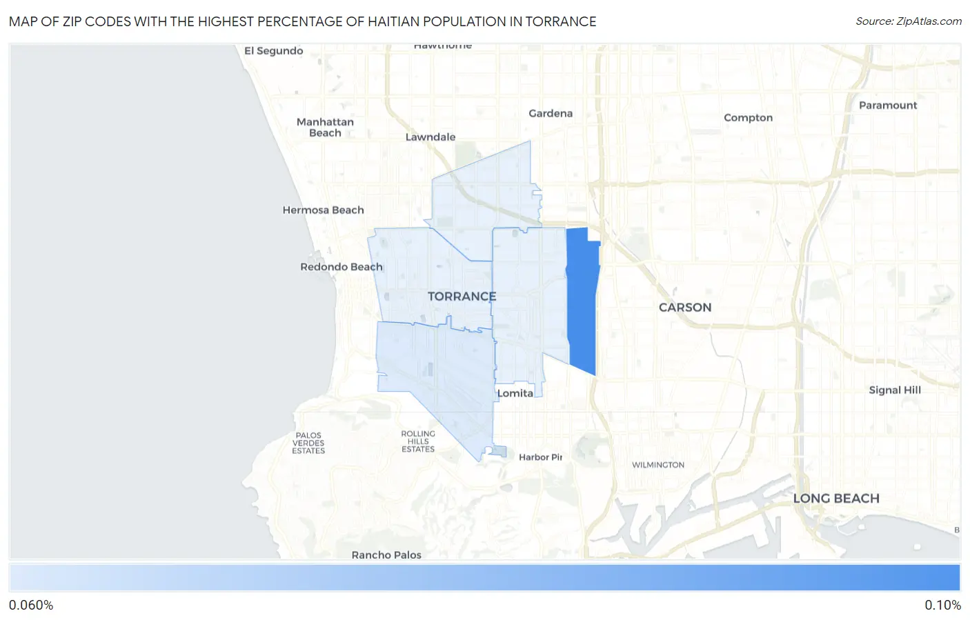 Zip Codes with the Highest Percentage of Haitian Population in Torrance Map