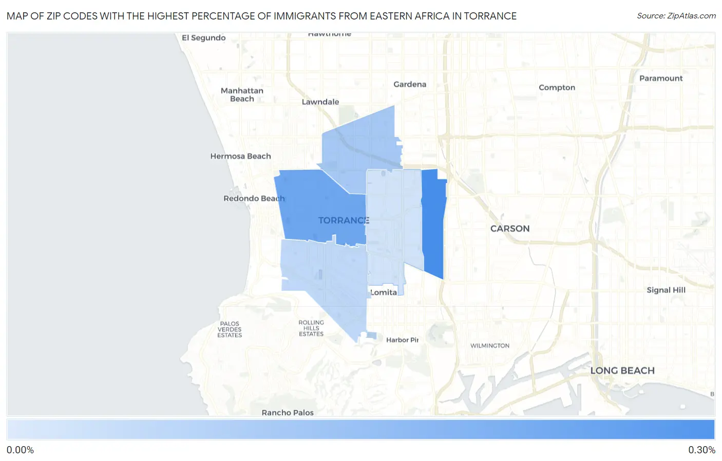 Zip Codes with the Highest Percentage of Immigrants from Eastern Africa in Torrance Map
