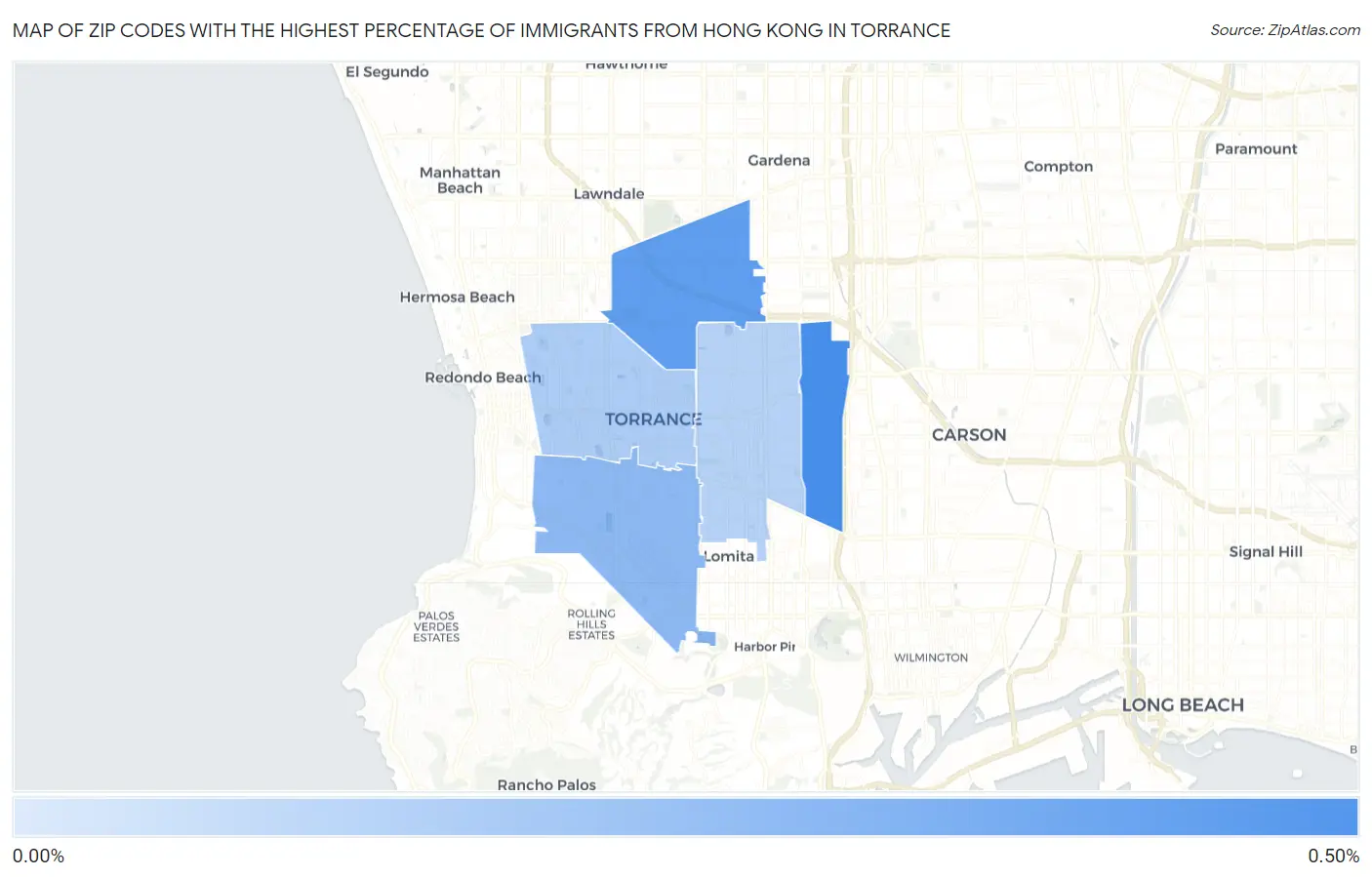 Zip Codes with the Highest Percentage of Immigrants from Hong Kong in Torrance Map