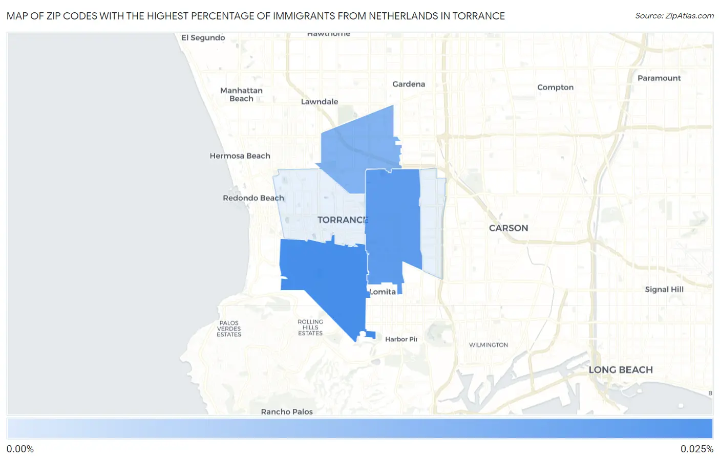 Zip Codes with the Highest Percentage of Immigrants from Netherlands in Torrance Map