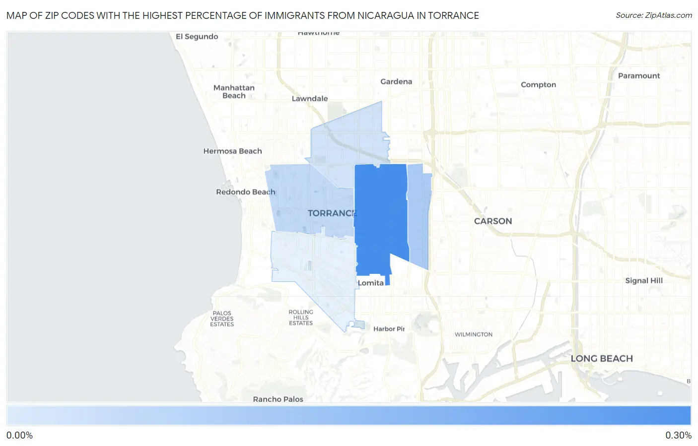 Zip Codes with the Highest Percentage of Immigrants from Nicaragua in Torrance Map