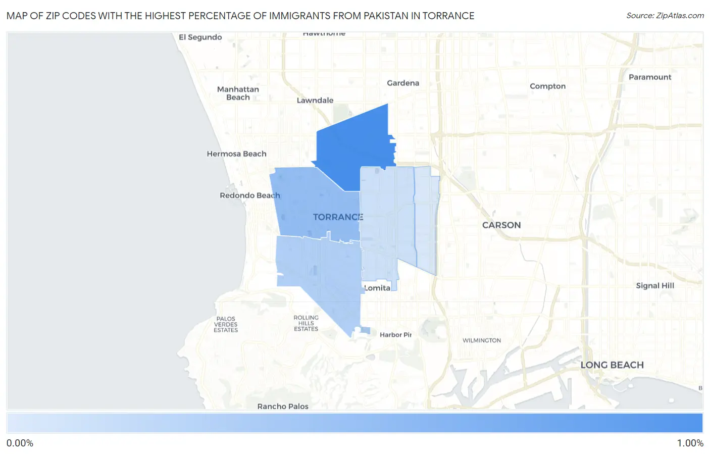 Zip Codes with the Highest Percentage of Immigrants from Pakistan in Torrance Map