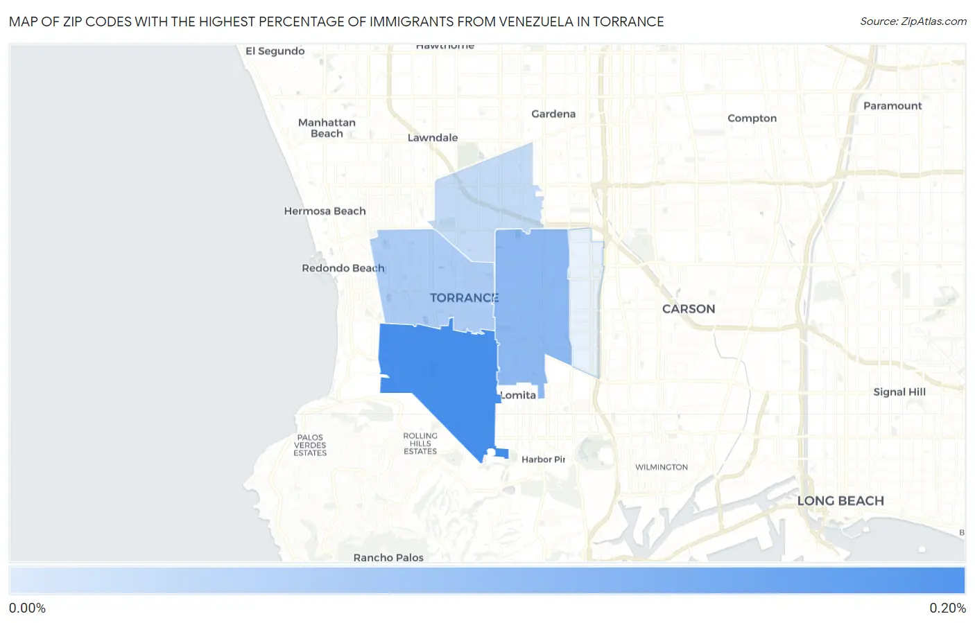 Zip Codes with the Highest Percentage of Immigrants from Venezuela in Torrance Map