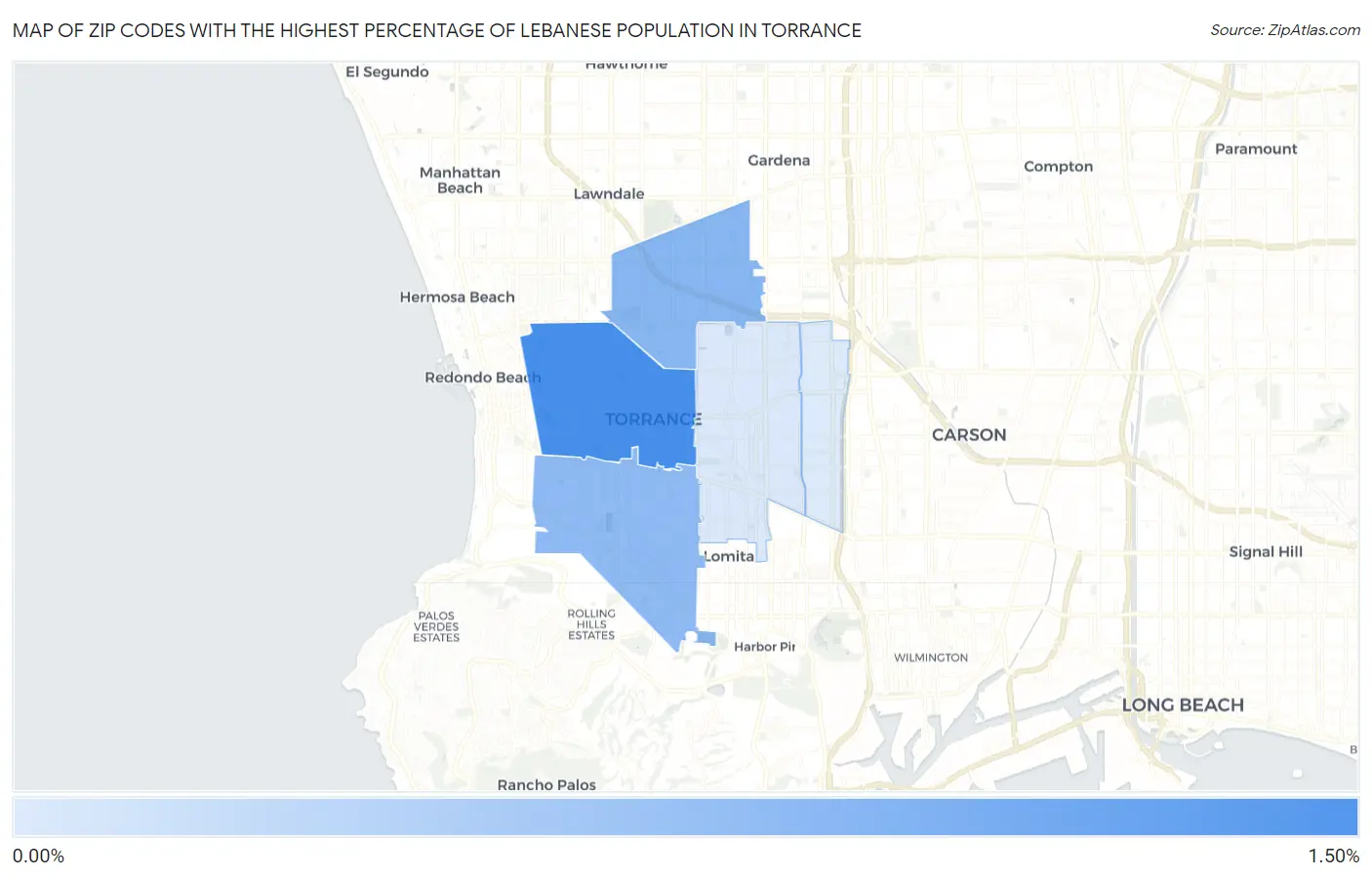 Zip Codes with the Highest Percentage of Lebanese Population in Torrance Map