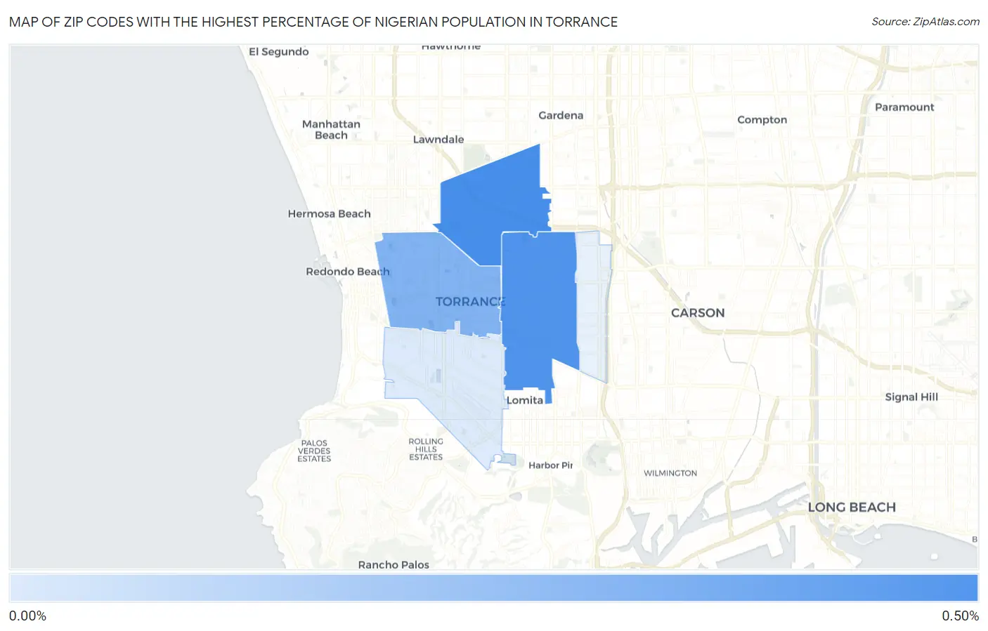 Zip Codes with the Highest Percentage of Nigerian Population in Torrance Map