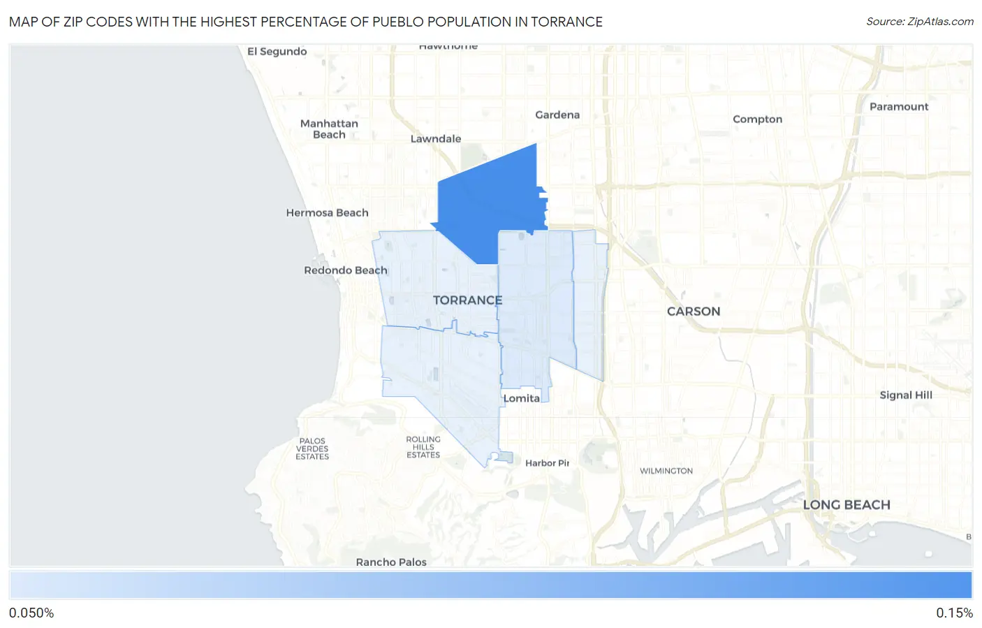 Zip Codes with the Highest Percentage of Pueblo Population in Torrance Map