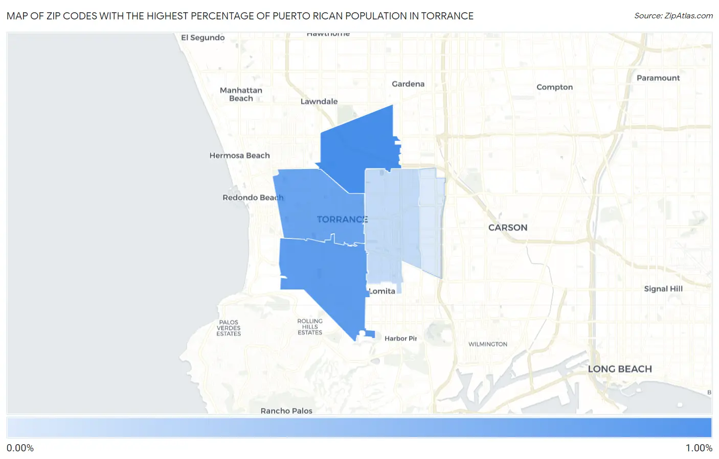 Zip Codes with the Highest Percentage of Puerto Rican Population in Torrance Map