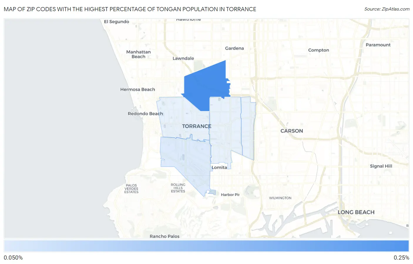 Zip Codes with the Highest Percentage of Tongan Population in Torrance Map