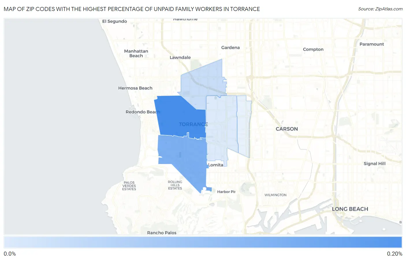 Zip Codes with the Highest Percentage of Unpaid Family Workers in Torrance Map