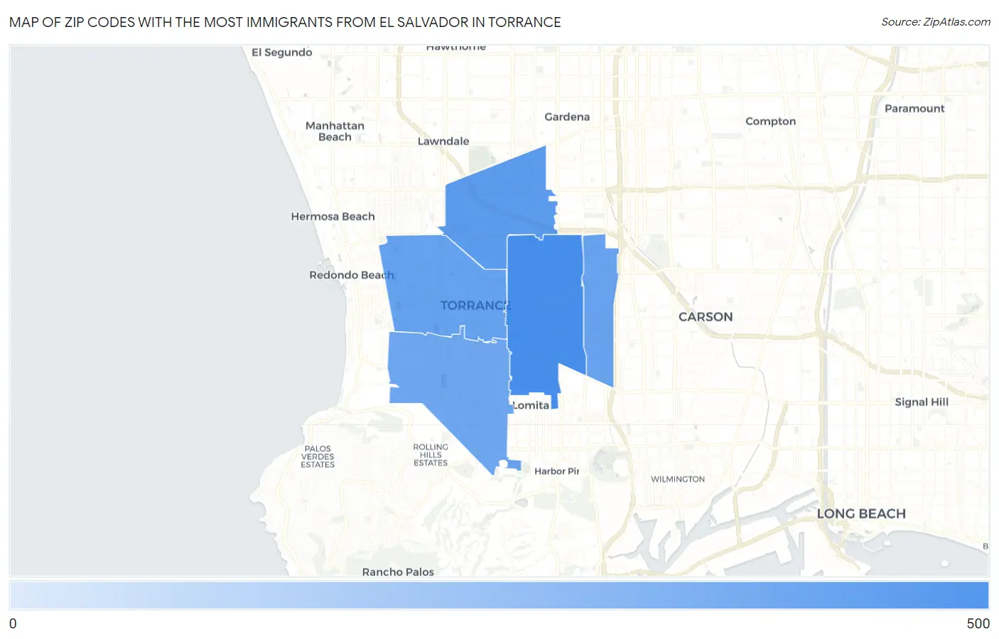 Zip Codes with the Most Immigrants from El Salvador in Torrance Map