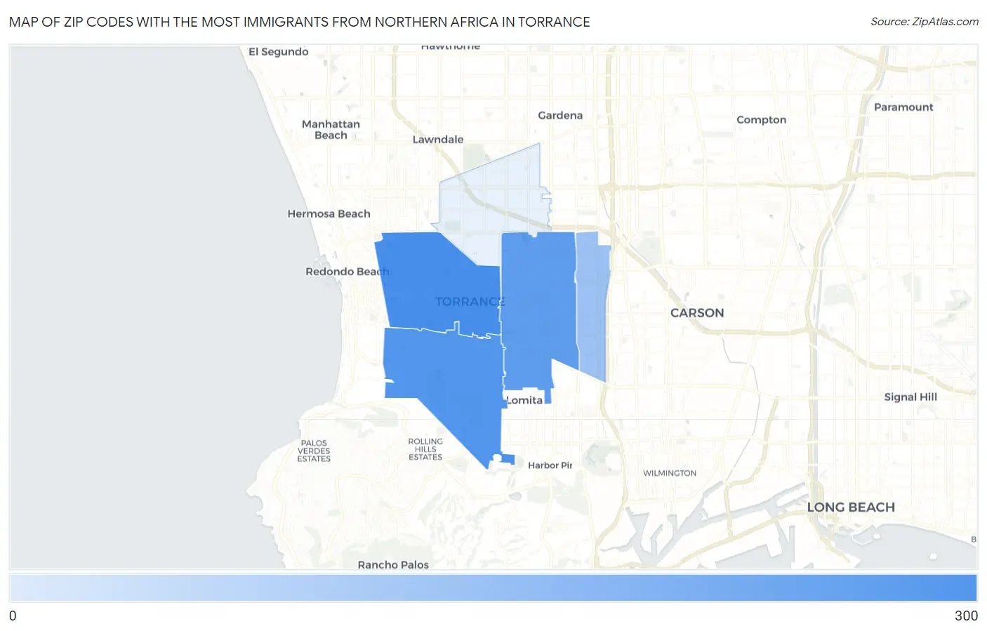 Zip Codes with the Most Immigrants from Northern Africa in Torrance Map