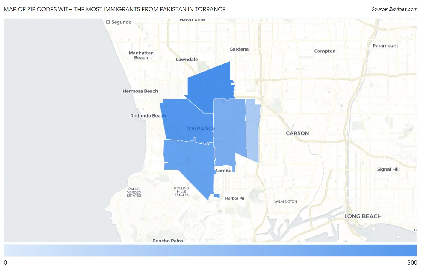 Zip Codes with the Most Immigrants from Pakistan in Torrance Map