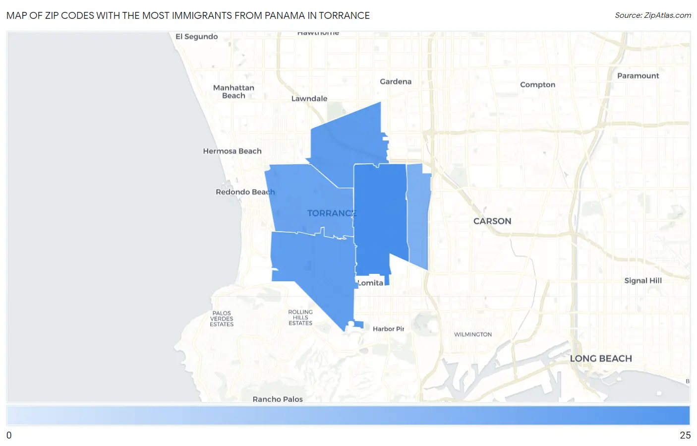 Zip Codes with the Most Immigrants from Panama in Torrance Map