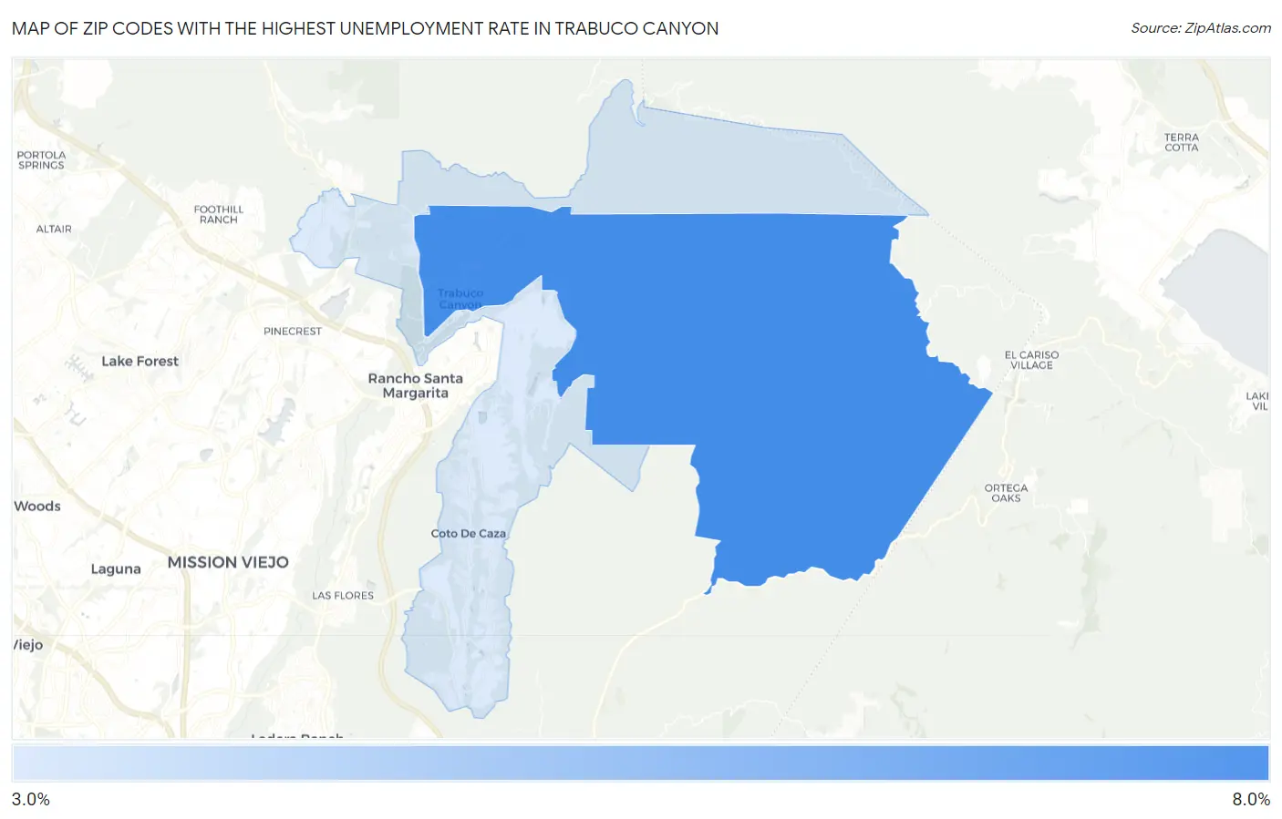 Zip Codes with the Highest Unemployment Rate in Trabuco Canyon Map