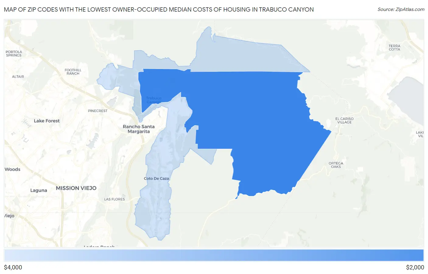 Zip Codes with the Lowest Owner-Occupied Median Costs of Housing in Trabuco Canyon Map