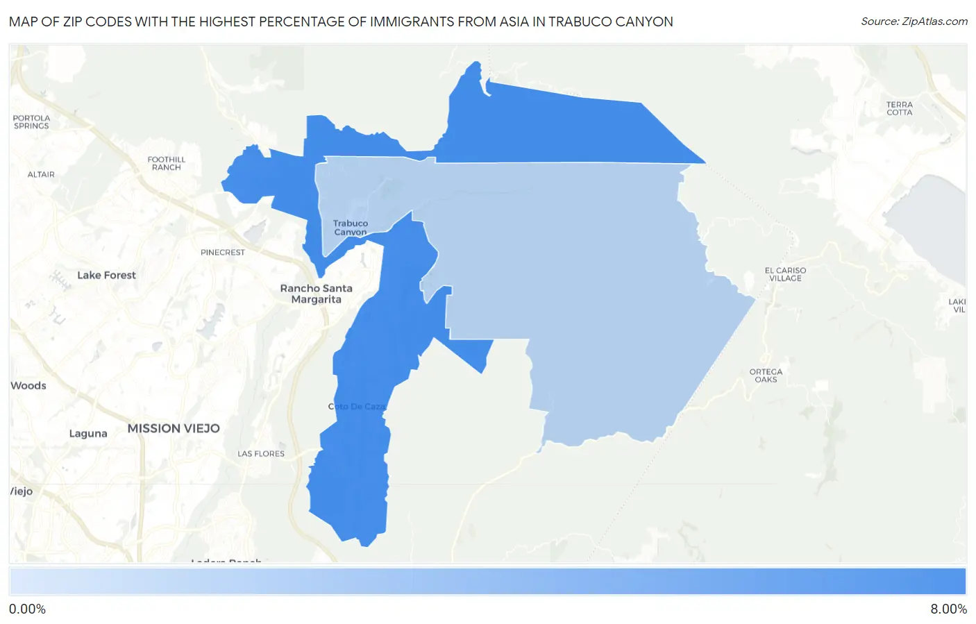 Zip Codes with the Highest Percentage of Immigrants from Asia in Trabuco Canyon Map