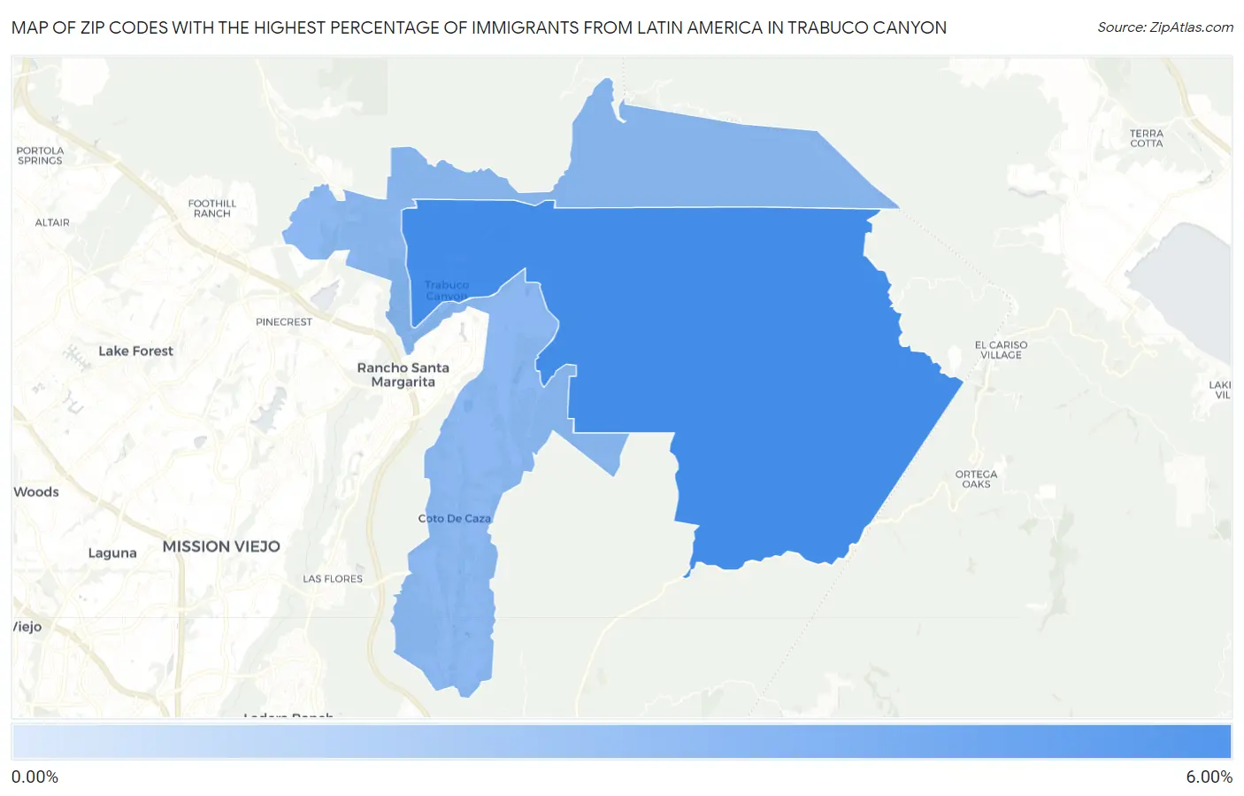 Zip Codes with the Highest Percentage of Immigrants from Latin America in Trabuco Canyon Map