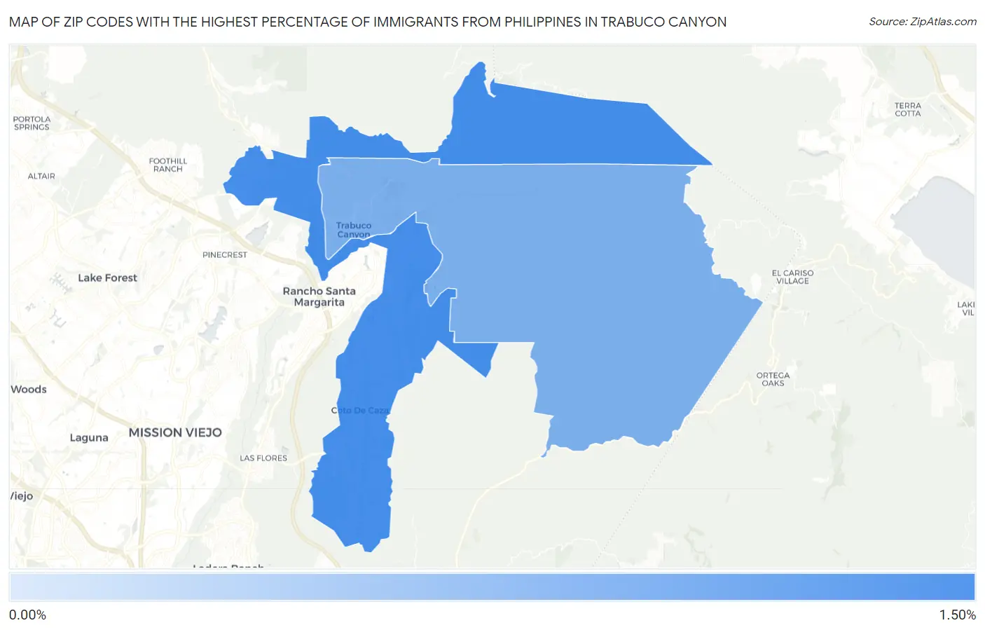 Zip Codes with the Highest Percentage of Immigrants from Philippines in Trabuco Canyon Map
