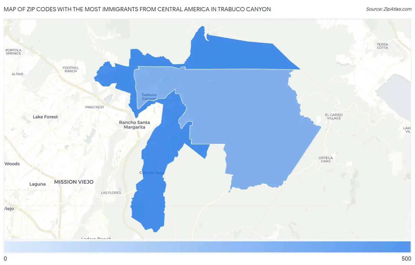 Zip Codes with the Most Immigrants from Central America in Trabuco Canyon Map