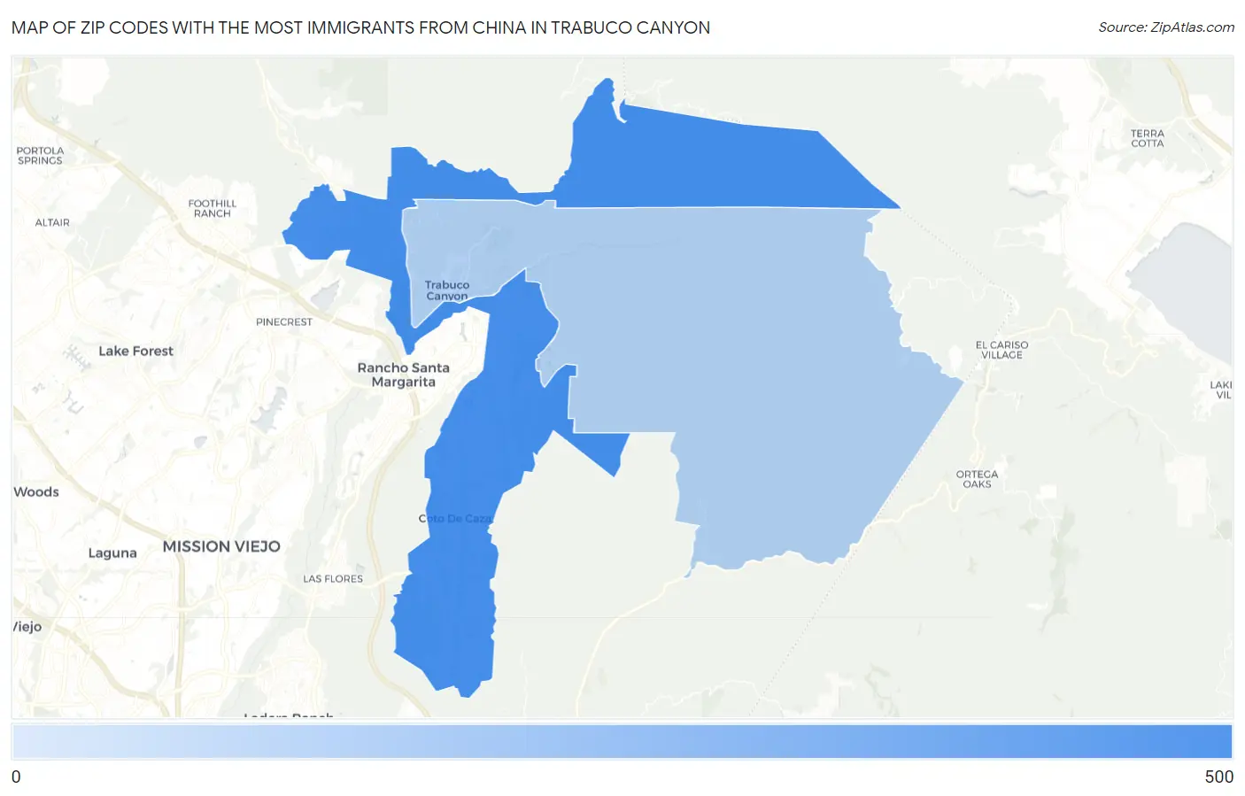 Zip Codes with the Most Immigrants from China in Trabuco Canyon Map