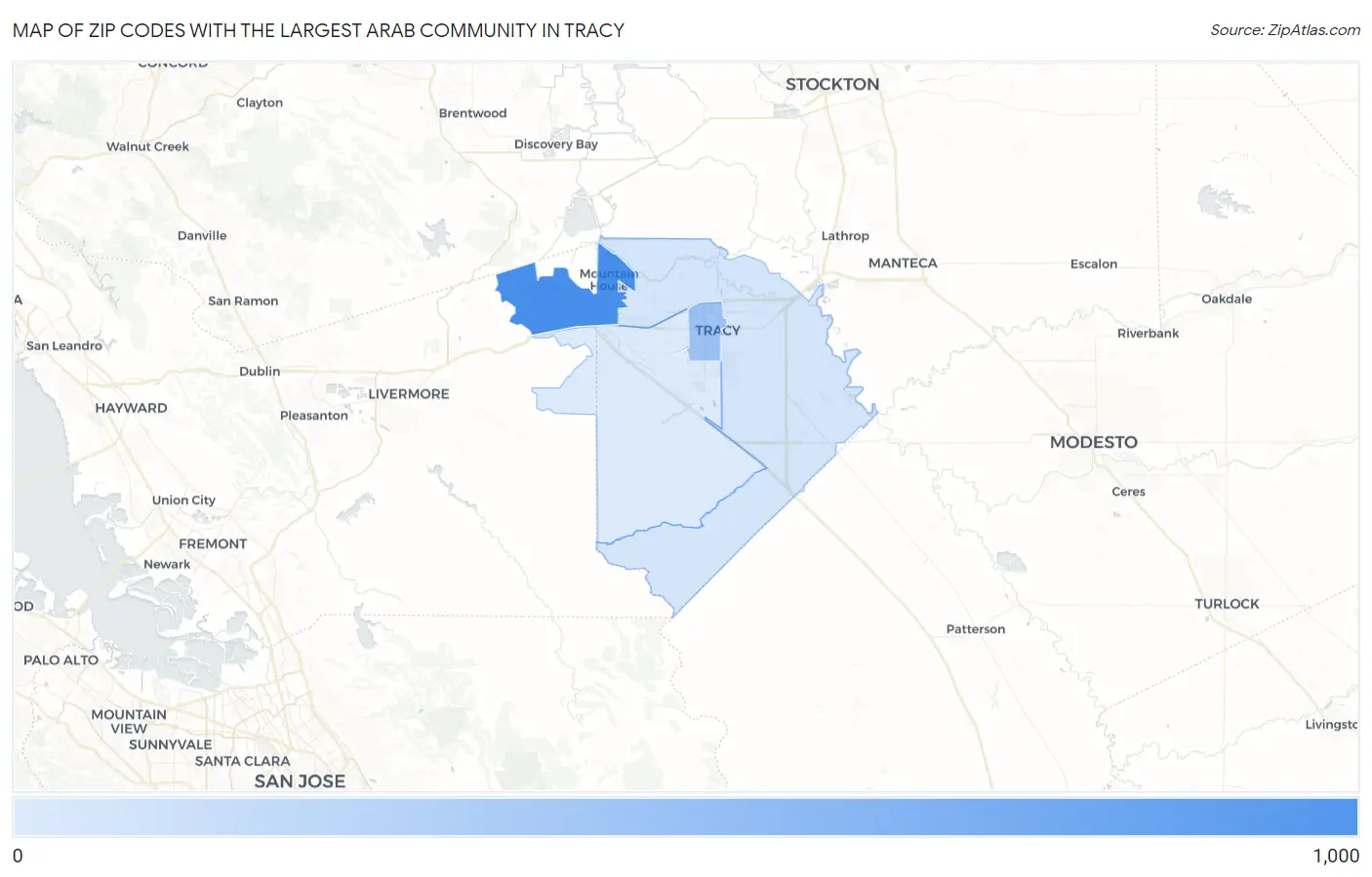 Zip Codes with the Largest Arab Community in Tracy Map