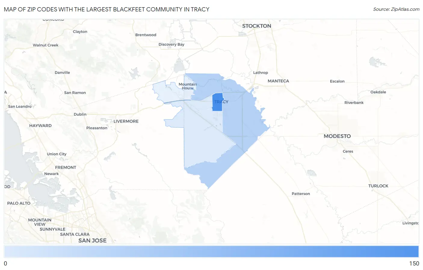 Zip Codes with the Largest Blackfeet Community in Tracy Map