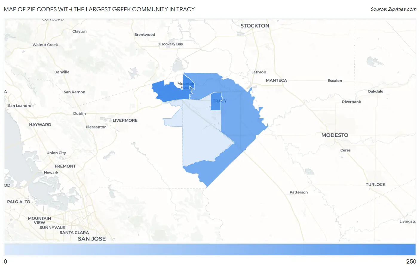 Zip Codes with the Largest Greek Community in Tracy Map