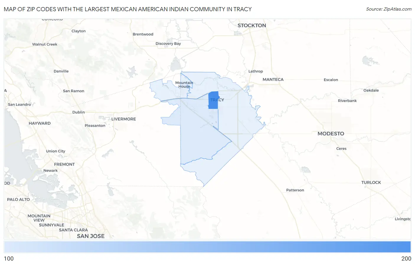 Zip Codes with the Largest Mexican American Indian Community in Tracy Map