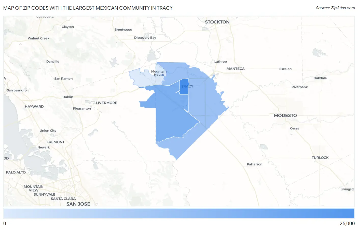 Zip Codes with the Largest Mexican Community in Tracy Map