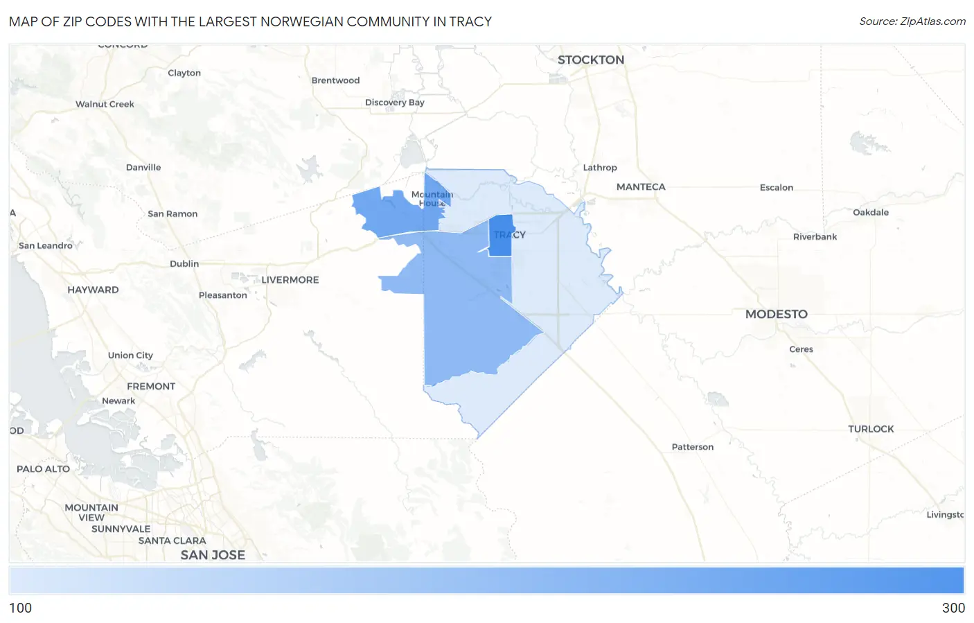 Zip Codes with the Largest Norwegian Community in Tracy Map
