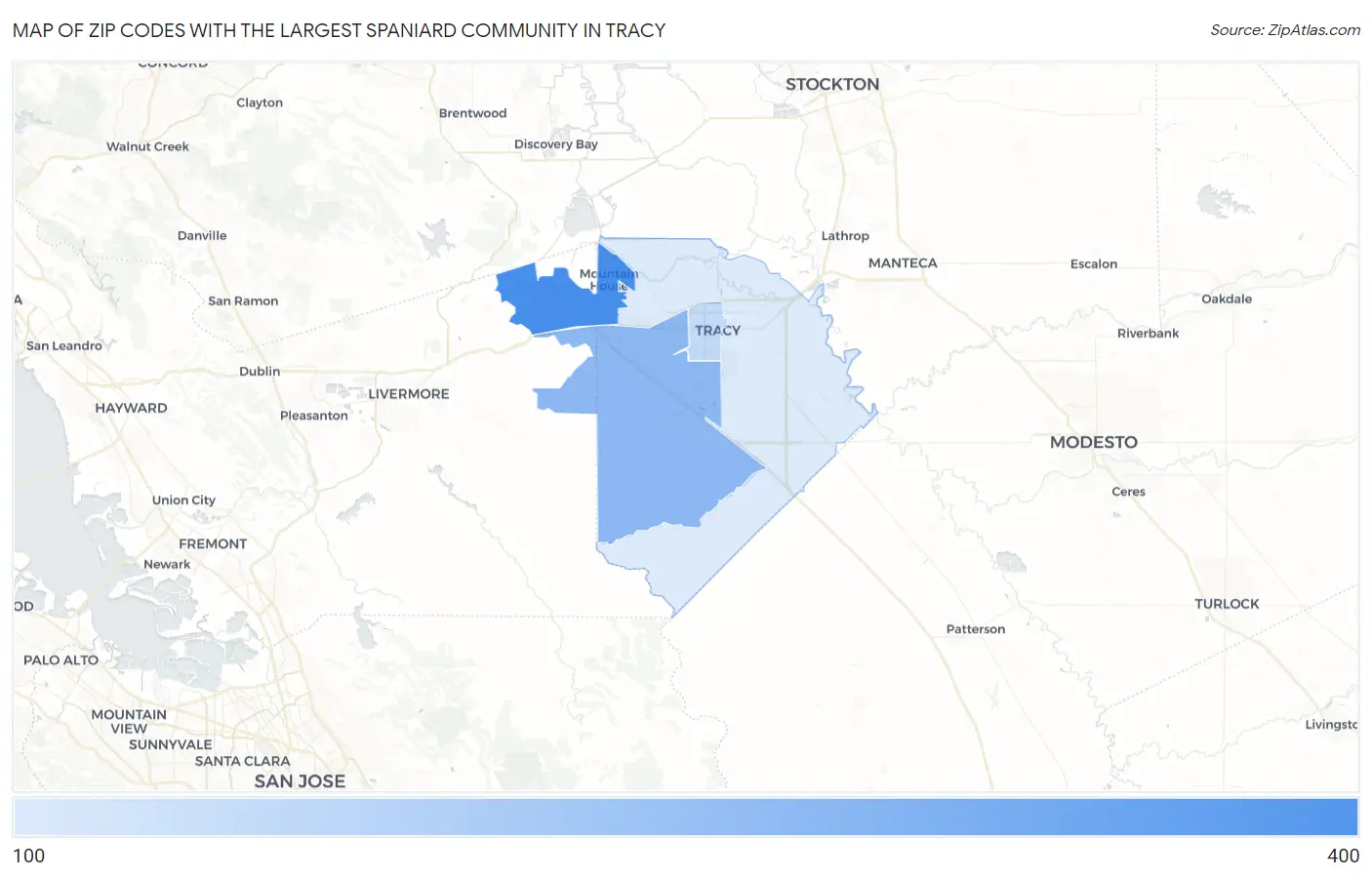 Zip Codes with the Largest Spaniard Community in Tracy Map