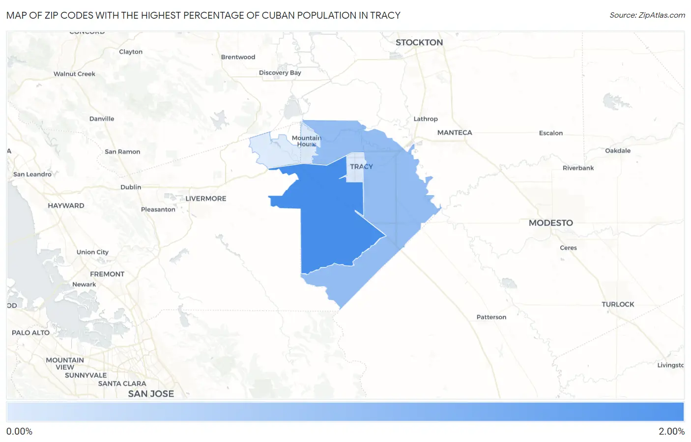 Zip Codes with the Highest Percentage of Cuban Population in Tracy Map