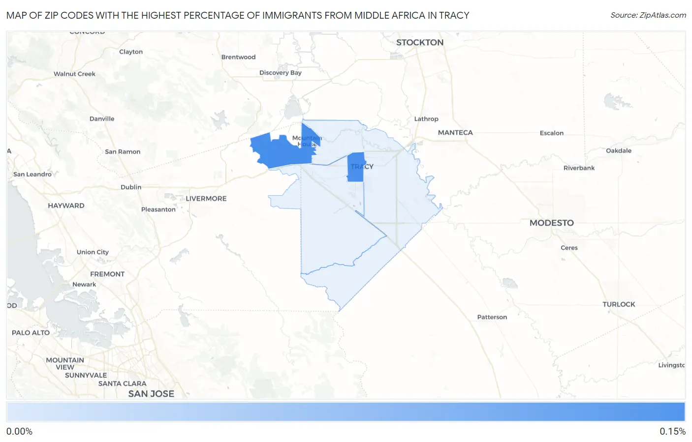 Zip Codes with the Highest Percentage of Immigrants from Middle Africa in Tracy Map