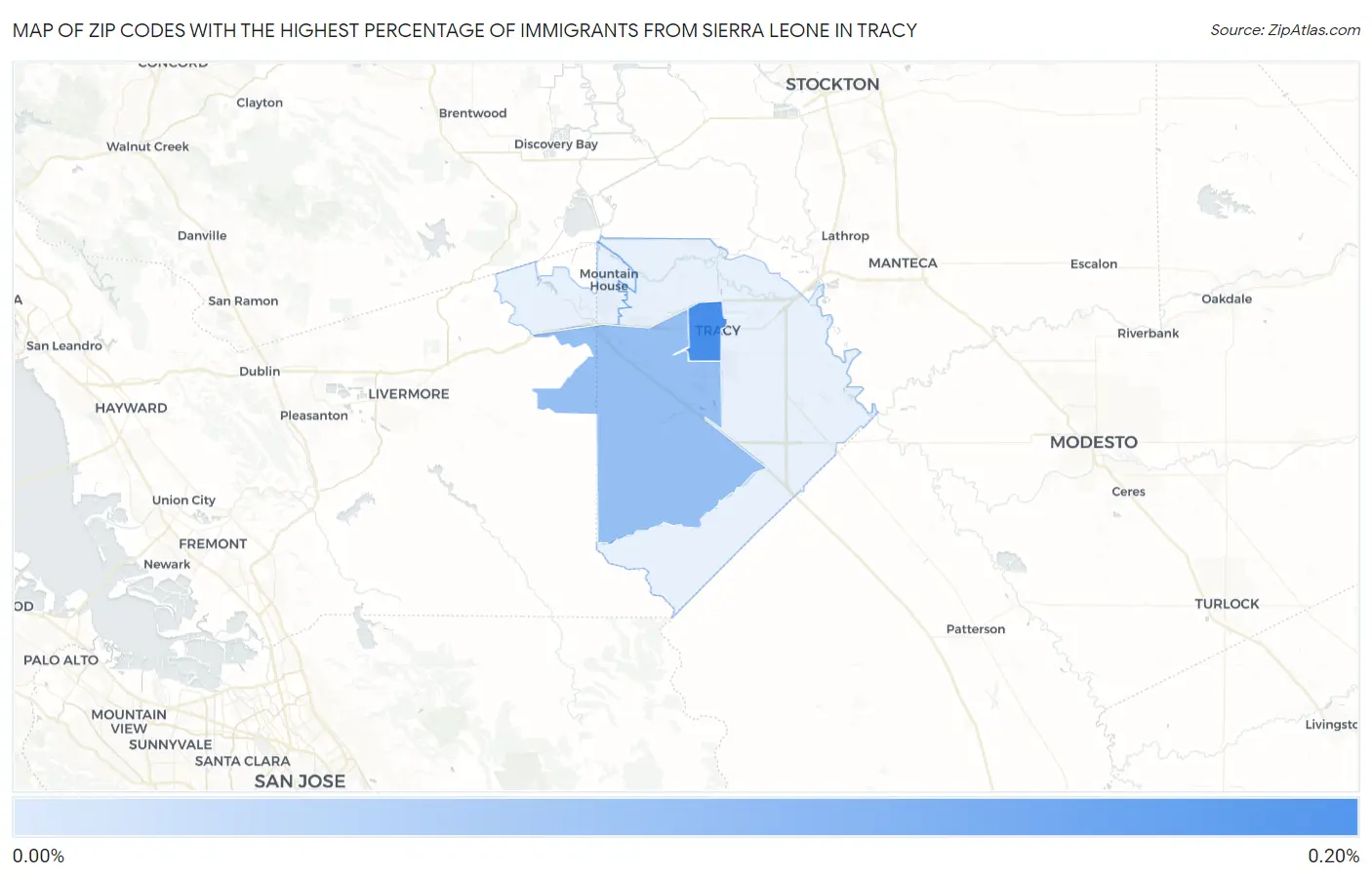 Zip Codes with the Highest Percentage of Immigrants from Sierra Leone in Tracy Map