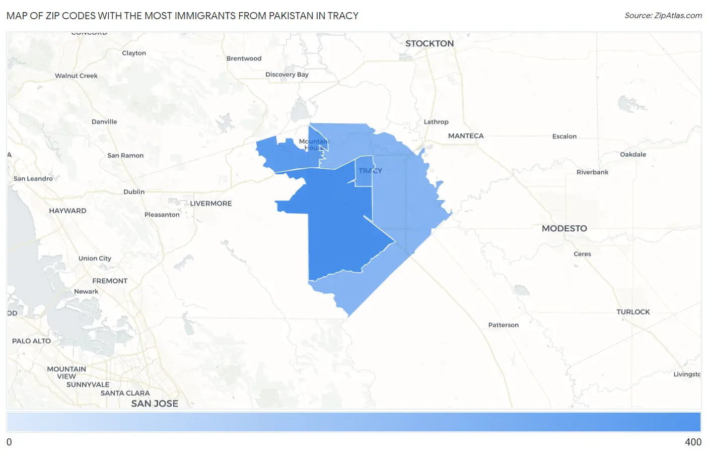 Zip Codes with the Most Immigrants from Pakistan in Tracy Map