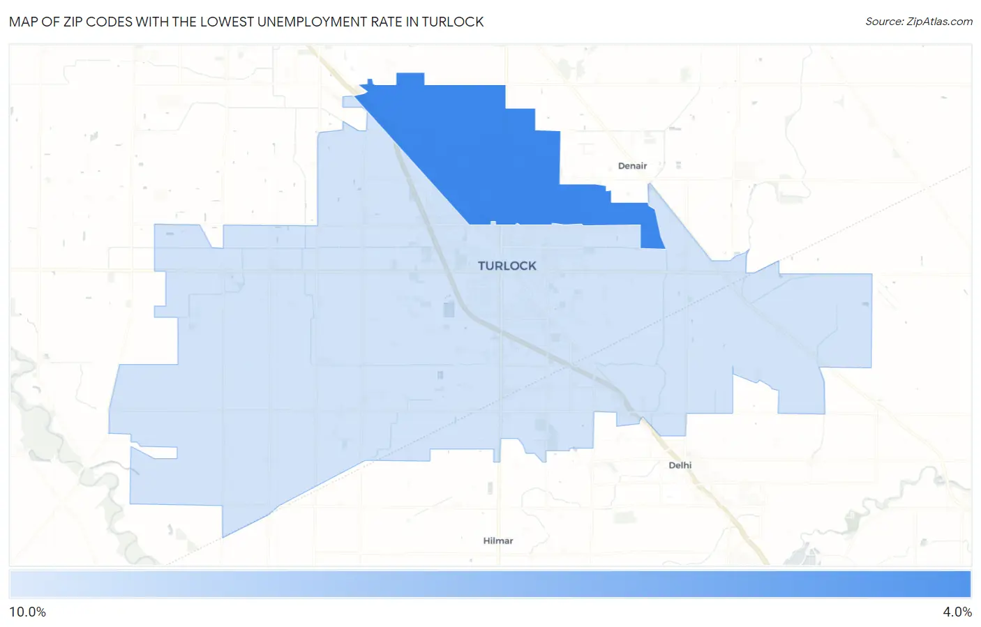Zip Codes with the Lowest Unemployment Rate in Turlock Map
