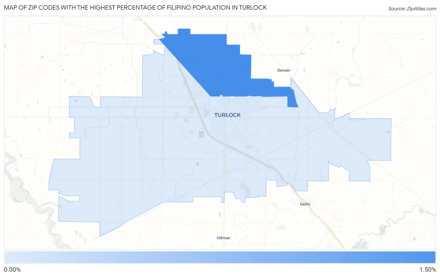 Zip Codes with the Highest Percentage of Filipino Population in Turlock Map