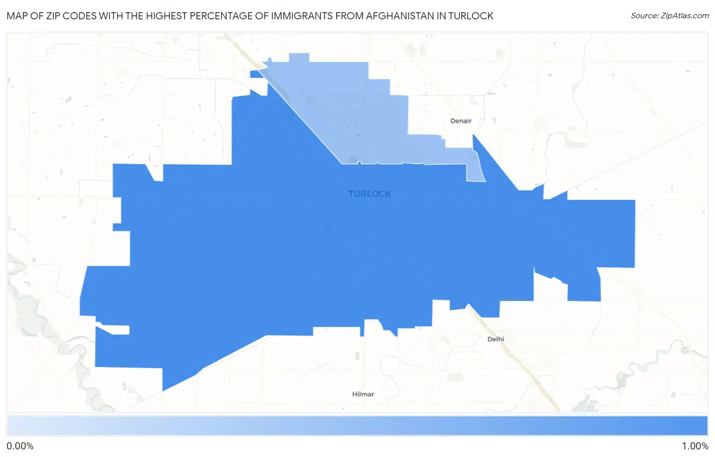Zip Codes with the Highest Percentage of Immigrants from Afghanistan in Turlock Map