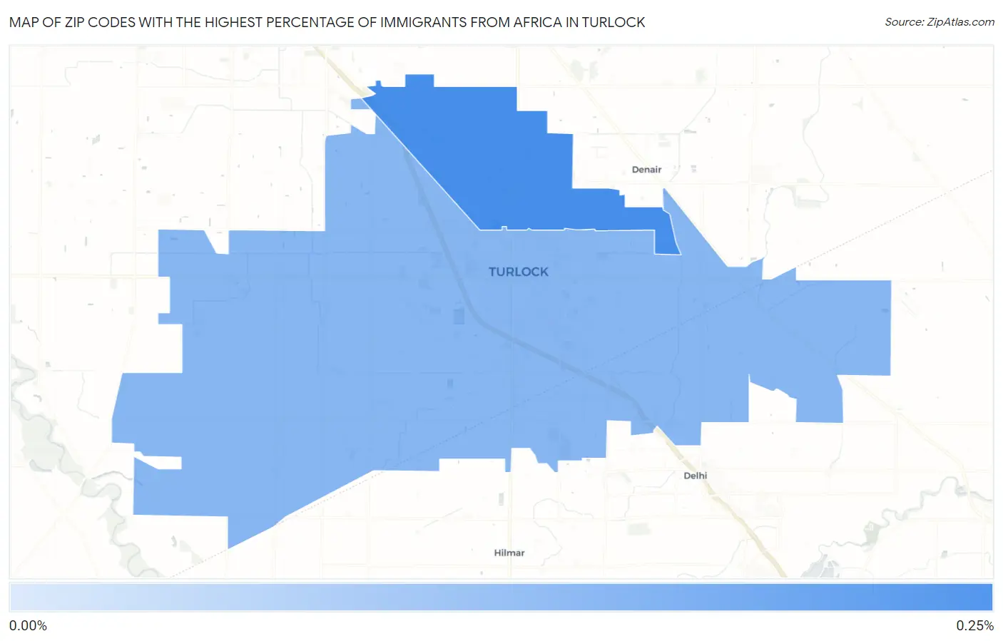 Zip Codes with the Highest Percentage of Immigrants from Africa in Turlock Map