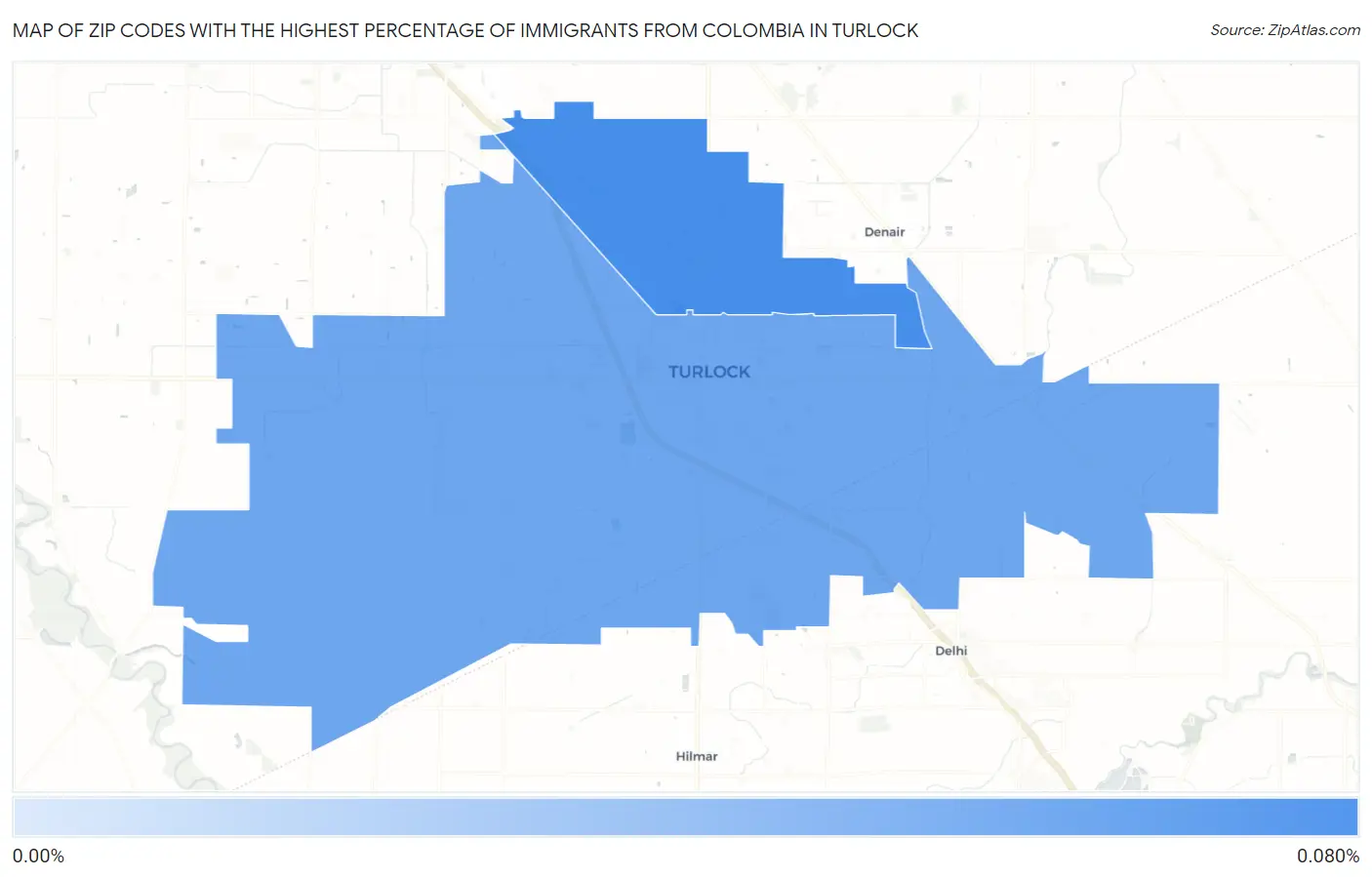Zip Codes with the Highest Percentage of Immigrants from Colombia in Turlock Map