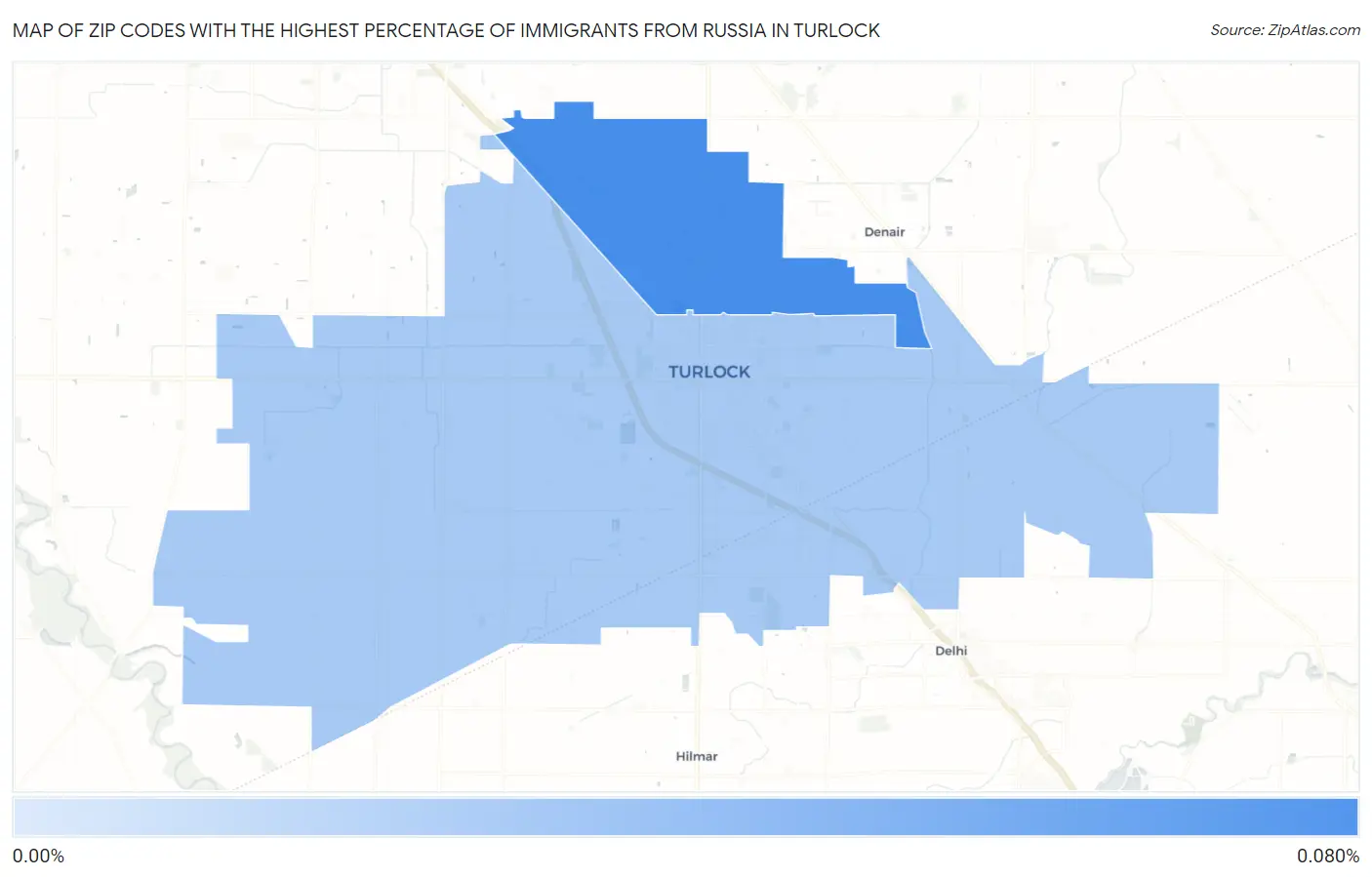 Zip Codes with the Highest Percentage of Immigrants from Russia in Turlock Map