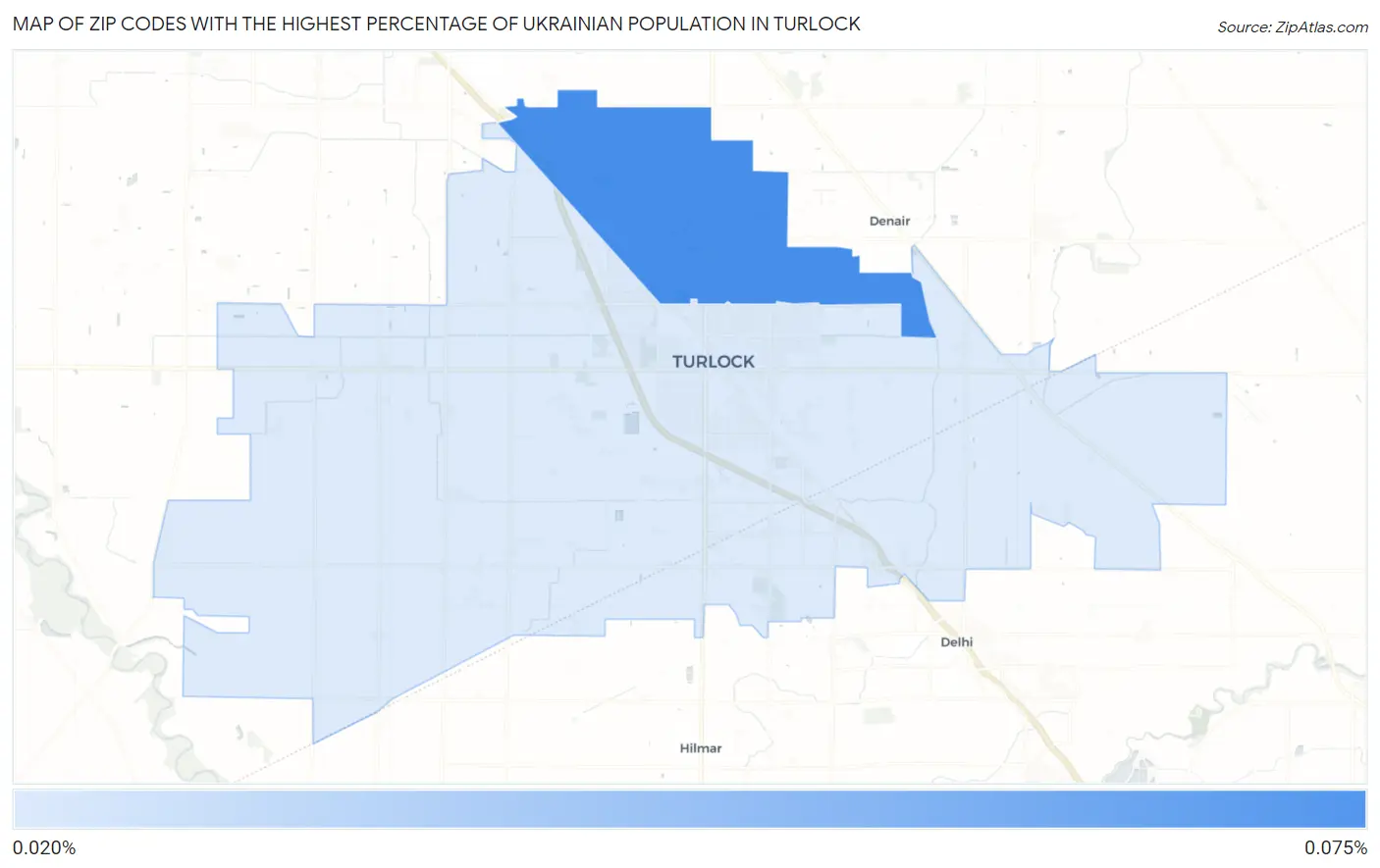 Zip Codes with the Highest Percentage of Ukrainian Population in Turlock Map