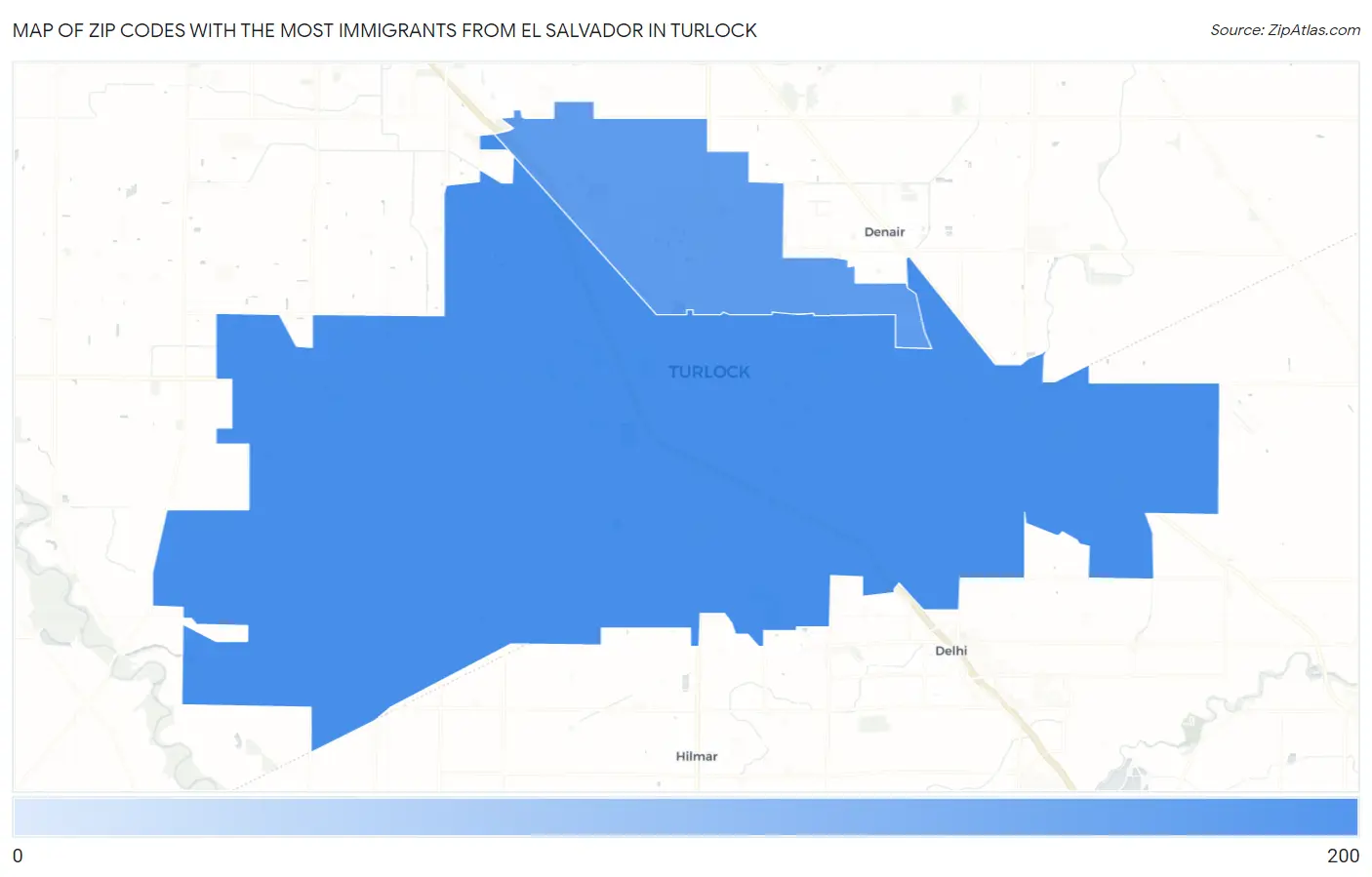 Zip Codes with the Most Immigrants from El Salvador in Turlock Map
