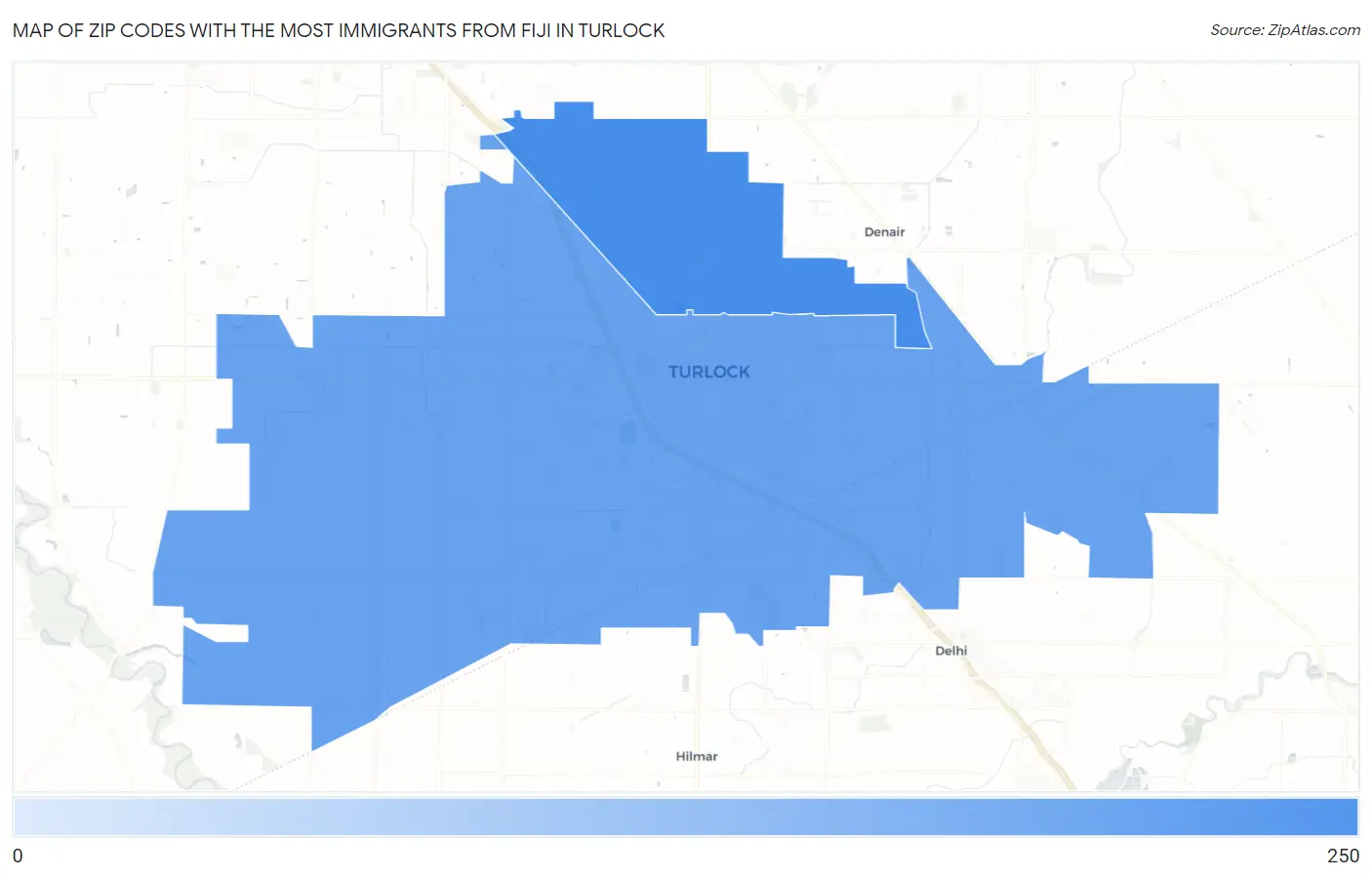 Zip Codes with the Most Immigrants from Fiji in Turlock Map