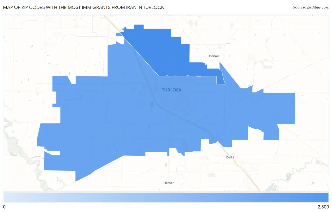 Zip Codes with the Most Immigrants from Iran in Turlock Map